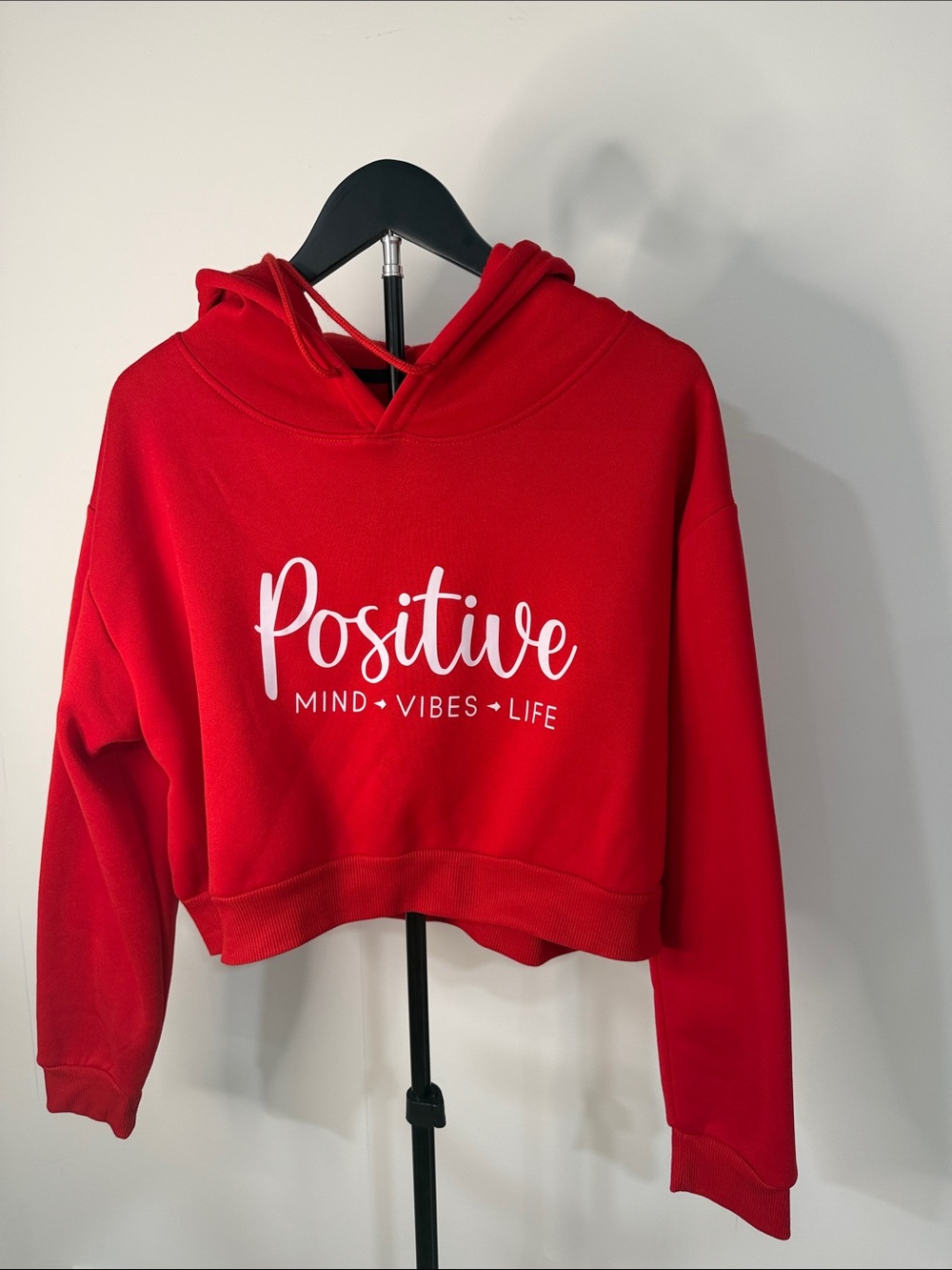 Positive Crop Hoodie Sweater - Red